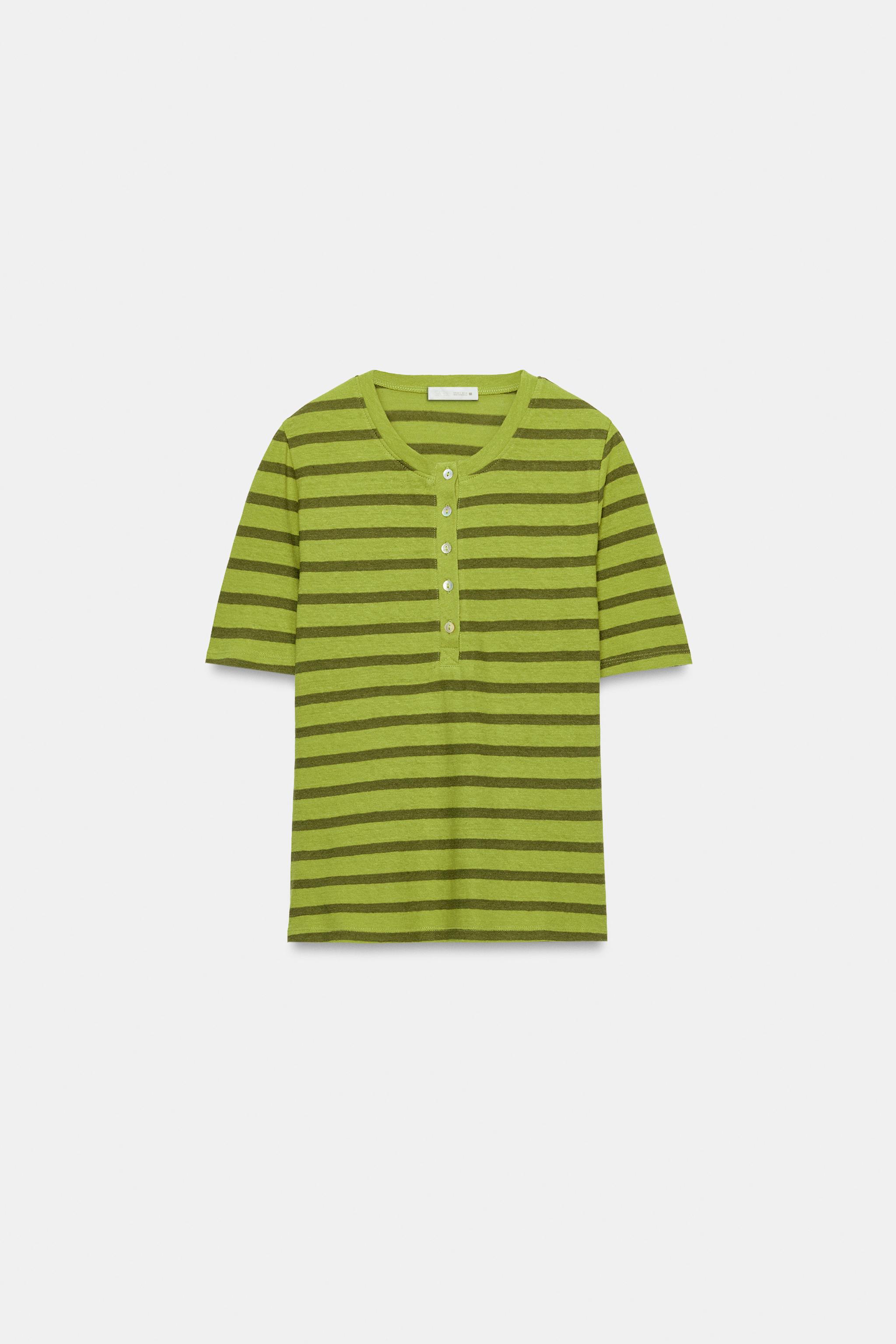 Zara KETEN KARIŞIMLI DÜĞMELİ T-SHIRT görsel 4