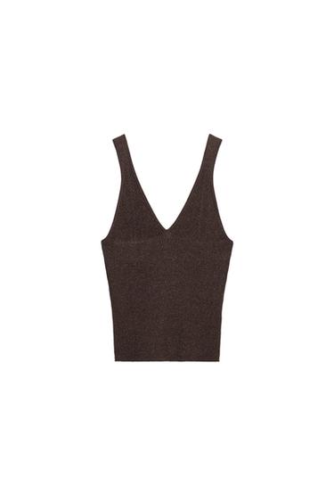 ТРИКОТАЖНЫЙ ТОП НА БРЕТЕЛЯХ — КОРИЧНЕВЫЙ от Zara