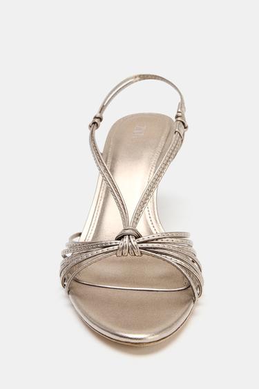 LEATHER KNOTTED STRAPPY SANDALS - Bronze by Zara - Image 3