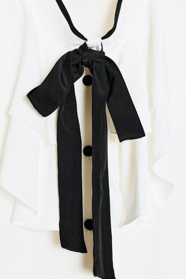 BLOUSE À VOLANTS ET NŒUD CONTRASTANT - Écru de Zara - Image 7
