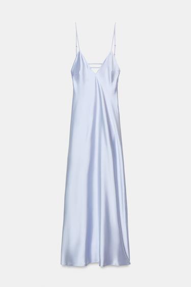 STRAPPY SATIN MIDI DRESS - Light blue by Zara
