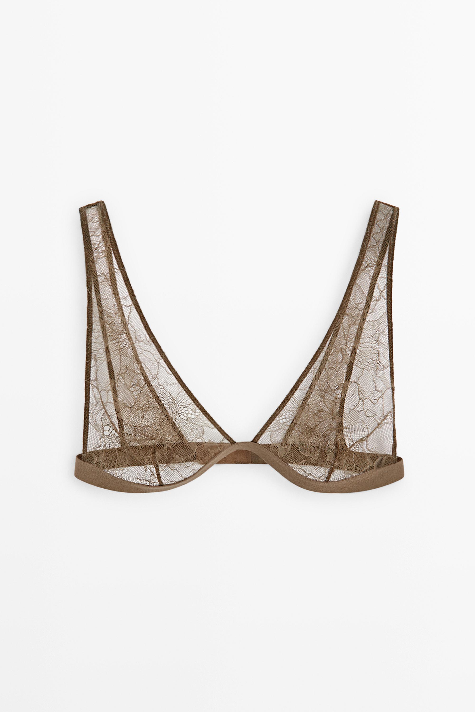 Floral lace bra with elastic band — Mink
