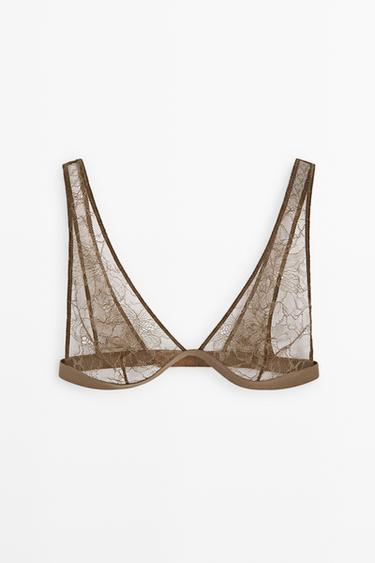 Floral lace bra with elastic band — Mink 1