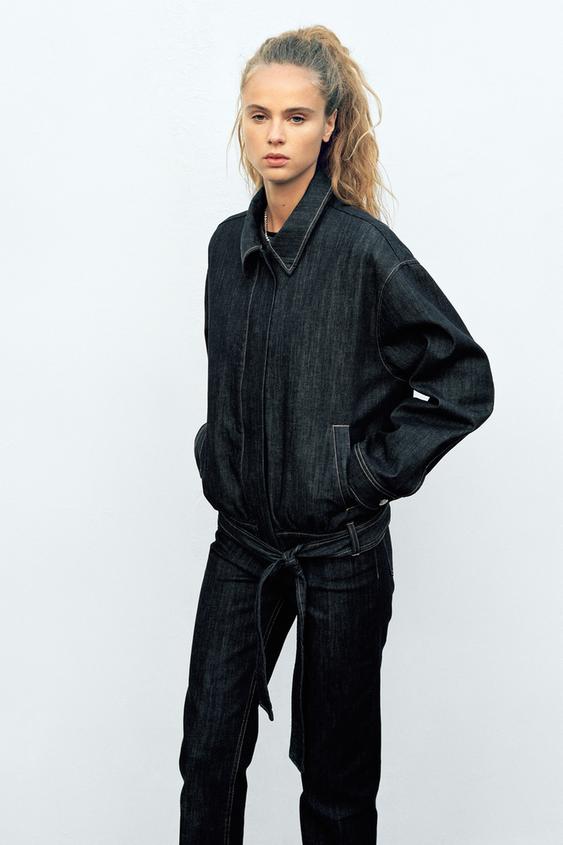 BELTED TRF DENIM JACKET - Dark indigo | ZARA United States