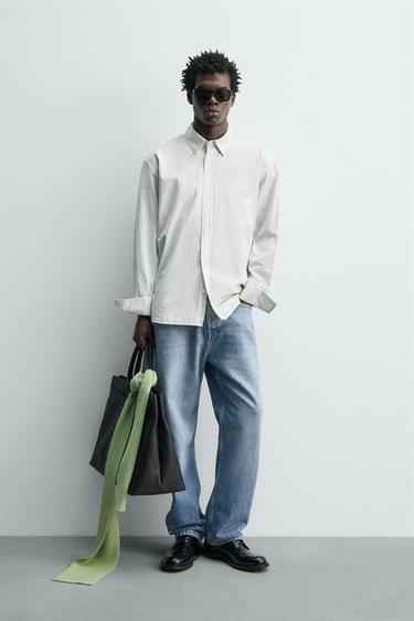 חולצת פופלין משובצת - ירוק־ים של Zara