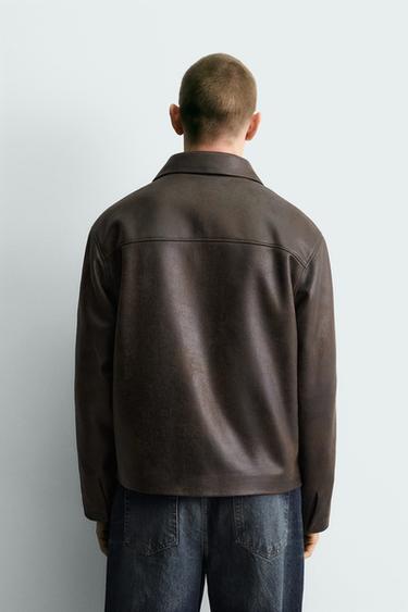 BLOUSON EN MATIÈRE SYNTHÉTIQUE DÉLAVÉ - Vert huile de Zara - Image 2