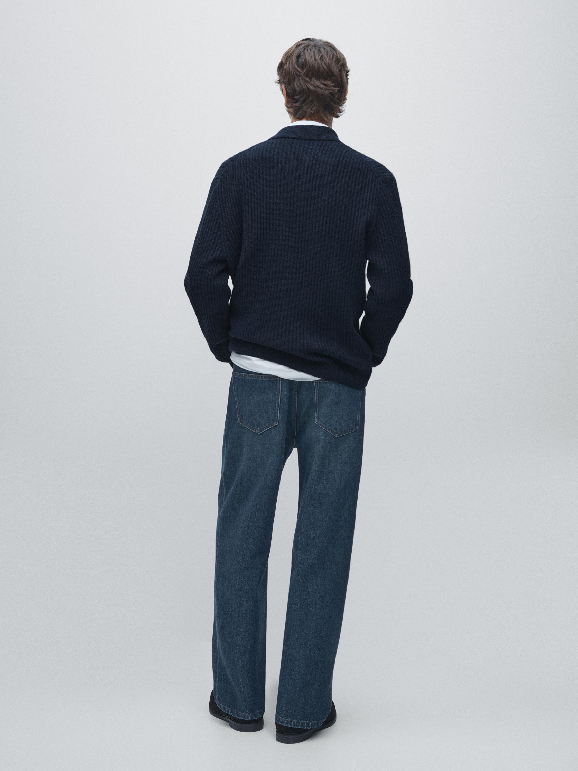 Cardigan côtelé zippé en coton et laine