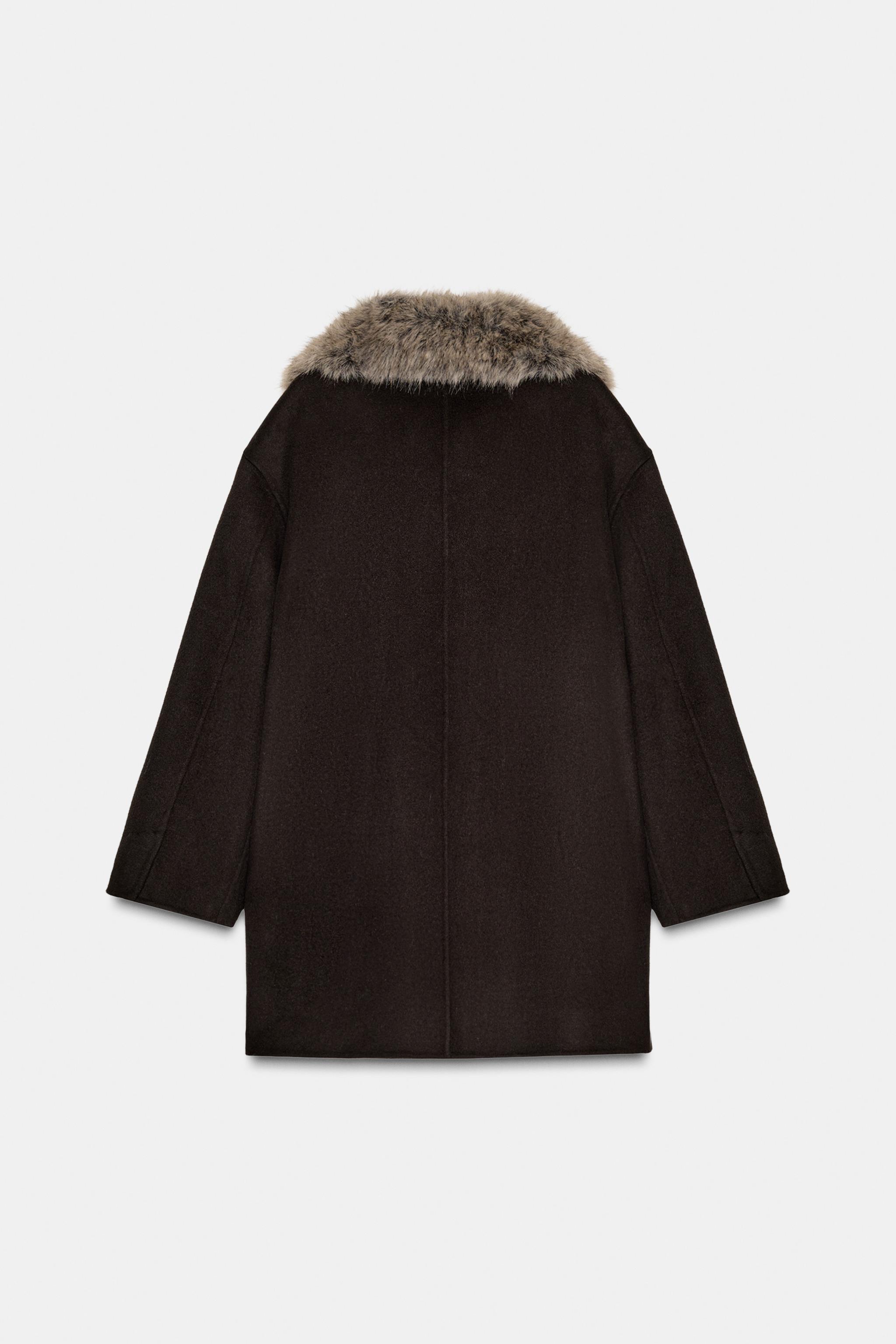 CASACO COM LÃ E GOLA DE FAUX FUR ZW COLLECTION - Marrom | ZARA Brasil