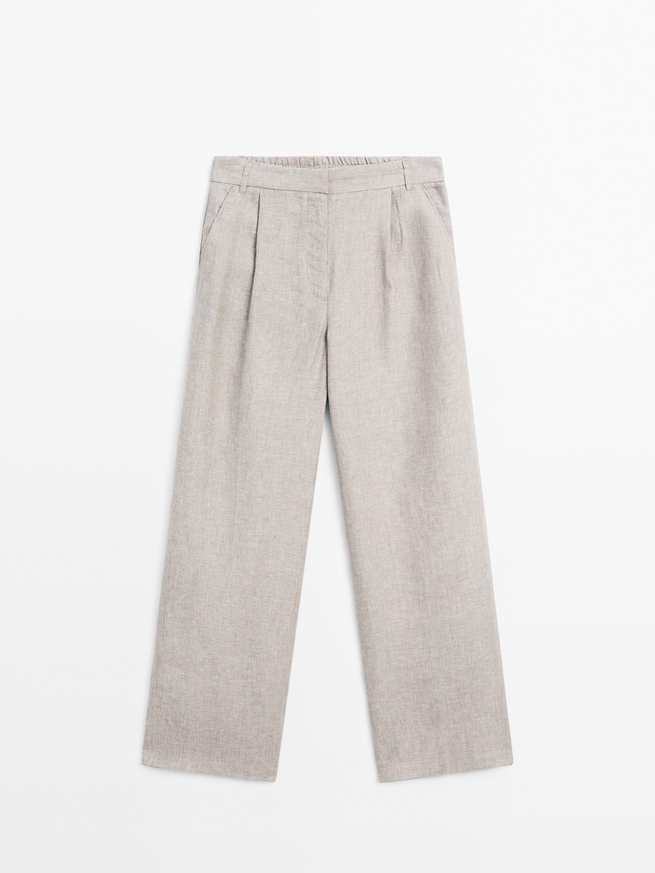 Pinstriped wide-leg linen trousers