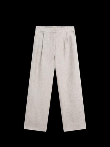 Zara Pinstriped wide-leg linen trousers - Anthracite Gray - Image 0