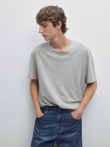Camiseta lino algodón melange - Gris vigoré de Zara