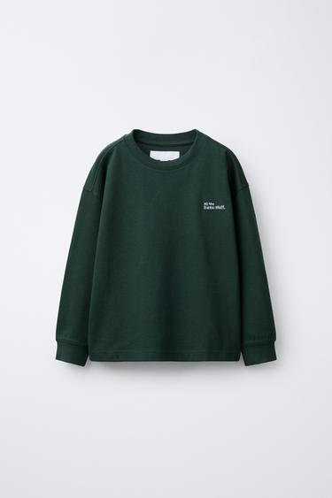 ЛОНГСЛИВ ИЗ ПЛОТНОЙ ТКАНИ С ВЫШИВКОЙ — БУТЫЛОЧНО-ЗЕЛЕНЫЙ от Zara