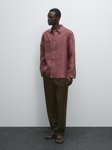 Sobrecamisa bolsillos 100% lino - Burdeos de Zara