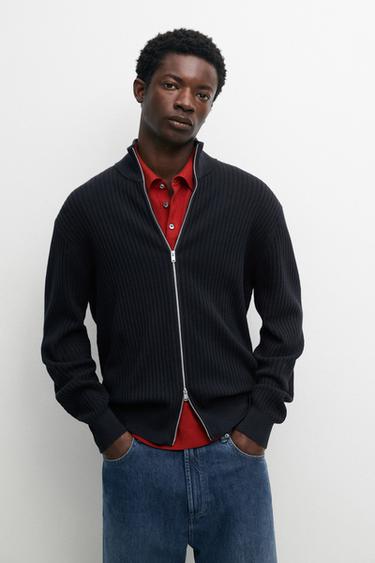 Zara Cotton zip-up knit cardigan - Navy blue