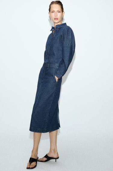 VESTIDO MIDI DENIM ZW COLLECTION - Azul de Zara