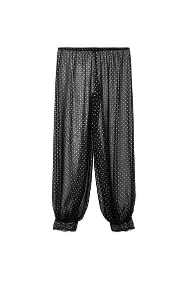 PRINTED LACE DOT SAROUEL TROUSERS - Black by Zara