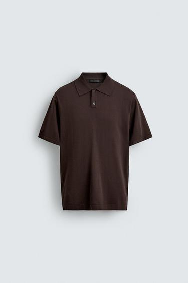 Zara REGULAR FIT TEXTURED POLO - Chocolate
