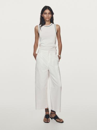 Zara High-waist barrel fit trousers - White
