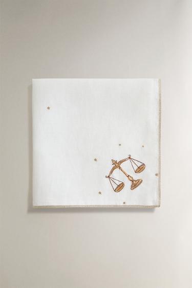 LIBRA EMBROIDERED LINEN NAPKIN | MARISA BERENSON - خَام الخاص بـ Zara - صورة 0