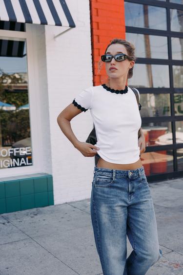T-SHIRT PASSEMENTERIE FLEUR - Blanc de Zara - Image 2