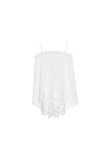 Zara ZW COLLECTION 100% LINEN EMBROIDERED TOP - White