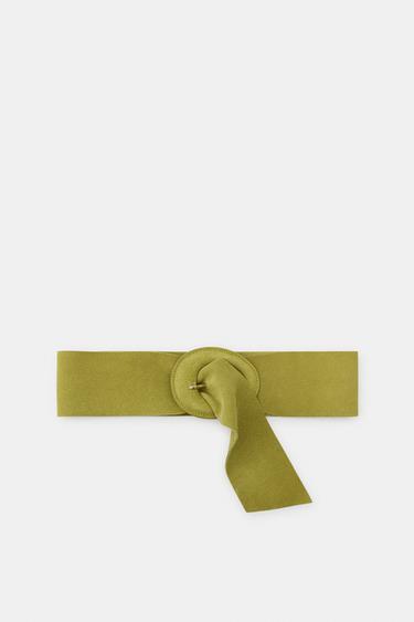 100% SUEDE LEATHER BELT WITH LINED BUCKLE - Lime by Zara