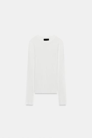 FINE KNIT SEMI-SHEER TOP - White by Zara