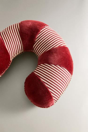 CHILDREN’S CANDY CANE CHRISTMAS CUSHION - Red by Zara - Image 2