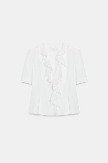 SHORT SLEEVE BLAZER WITH RUFFLES - Oyster-white by Zara