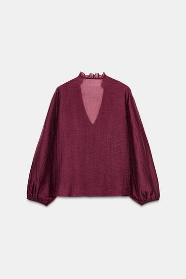 RUFFLED BLOUSE - Burgundy by Zara - Image 5