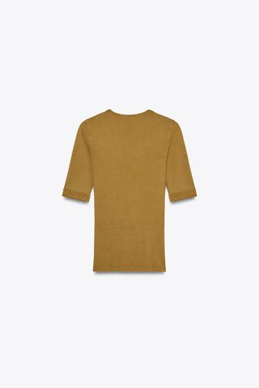 T-SHIRT EN COTON DÉLAVÉ - Vert olive de Zara - Image 2