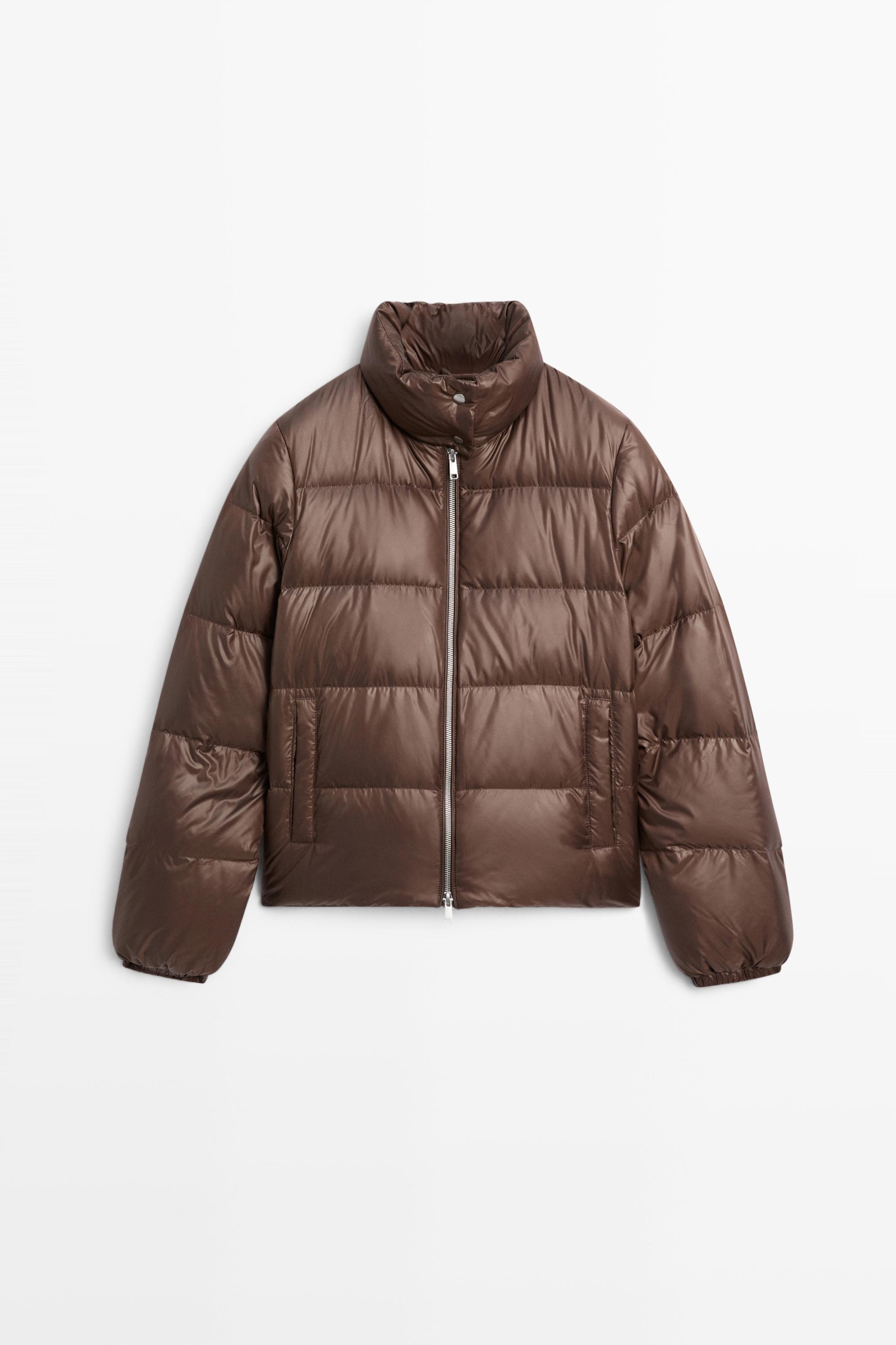 Stand collar down jacket - Brown marl | ZARA United States