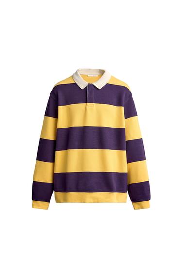 Zara RELAXED FIT STRIPED PIQUÉ POLO SHIRT - Yellow