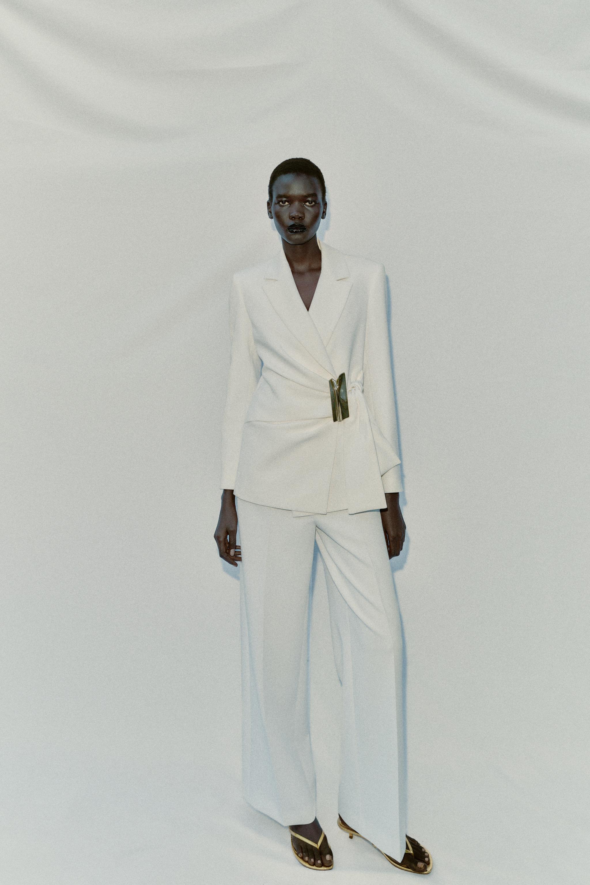 HIGH-WAISTED STRAIGHT LEG PANTS — Oyster-white