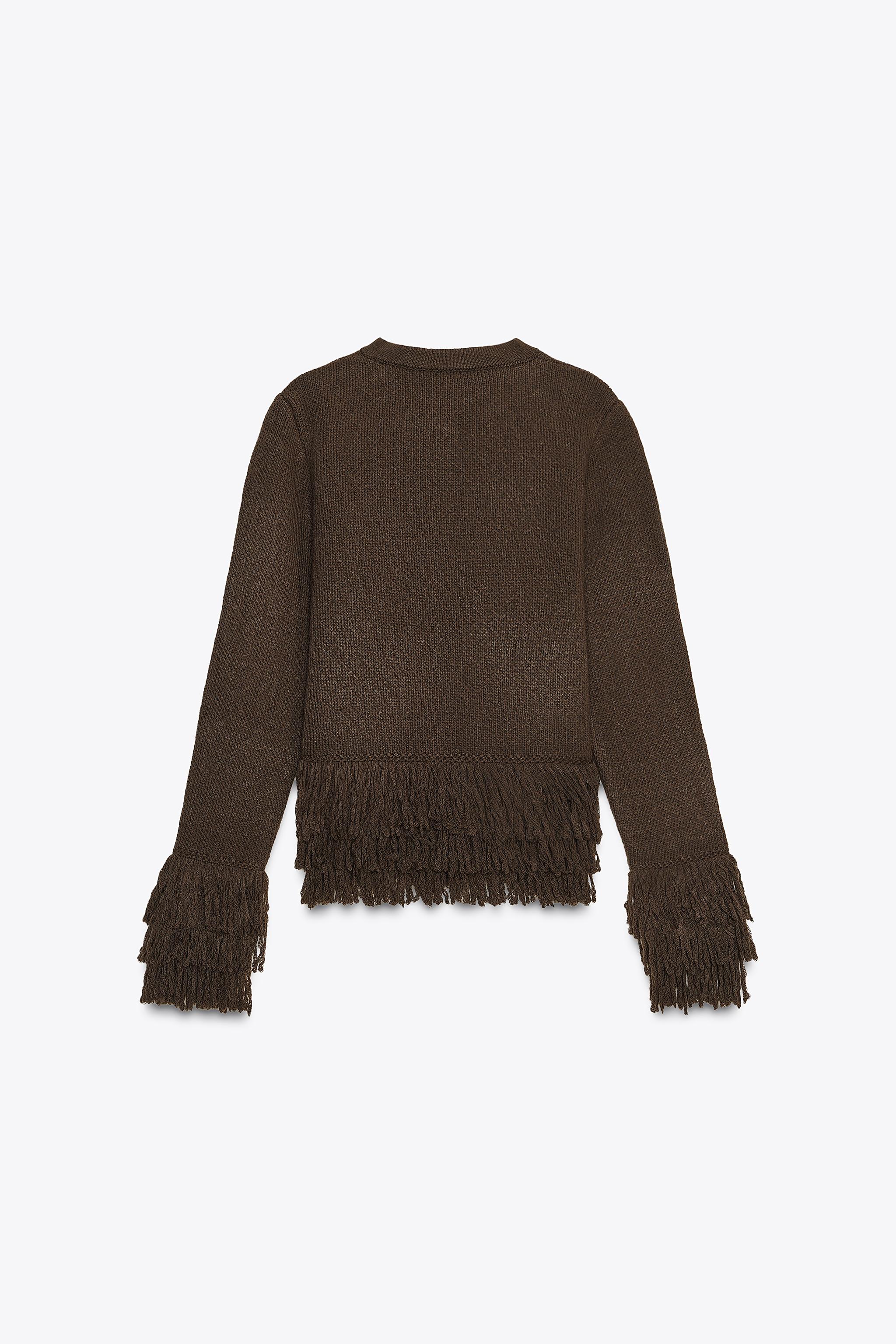 FRINGED BUTTON KNIT CARDIGAN - Brown | ZARA United States