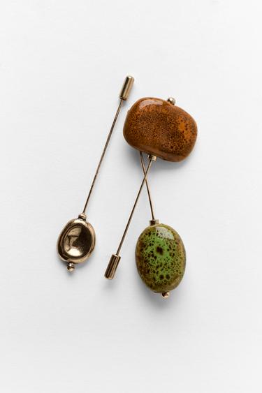 Zara PACK OF 3 CERAMIC PIN BROOCHES - Golden