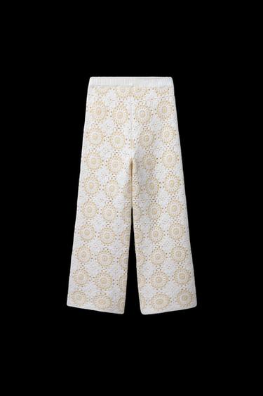 Zara CROCHET KNIT PANTS - Ecru