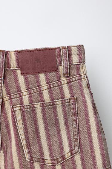 STRIPED DENIM BERMUDA SHORTS - Burgundy by Zara - Image 3