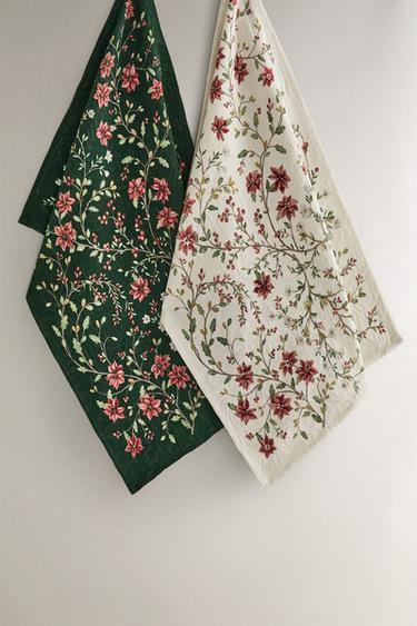 Zara PACK OF COTTON JACQUARD CHRISTMAS TEA TOWELS (PACK OF 2) - 紅色
