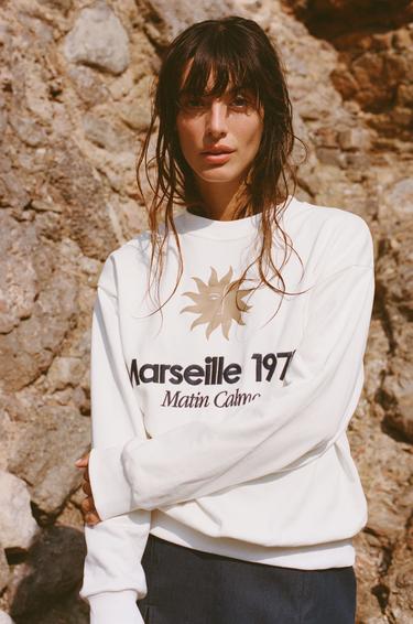 SWEATSHIRT WITH CONTRAST EMBROIDERY - Oyster-white by Zara