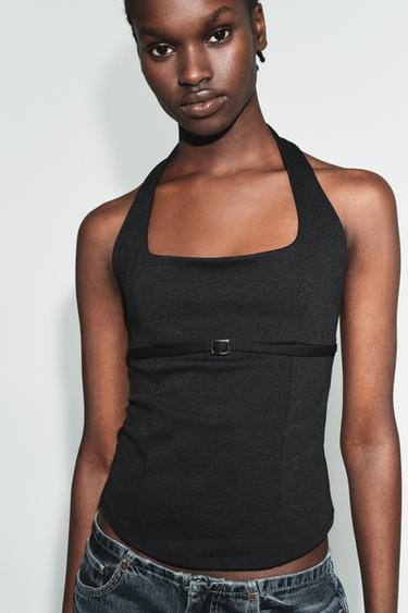 TOP HALTER انترلوك - أسود الخاص بـ Zara