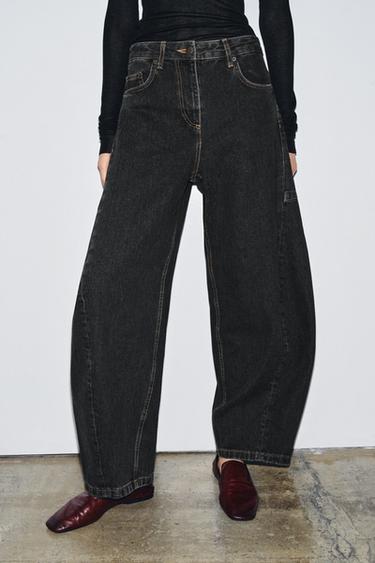 JEANS ZW COLLECTION BARREL MID-WAIST - Black by Zara