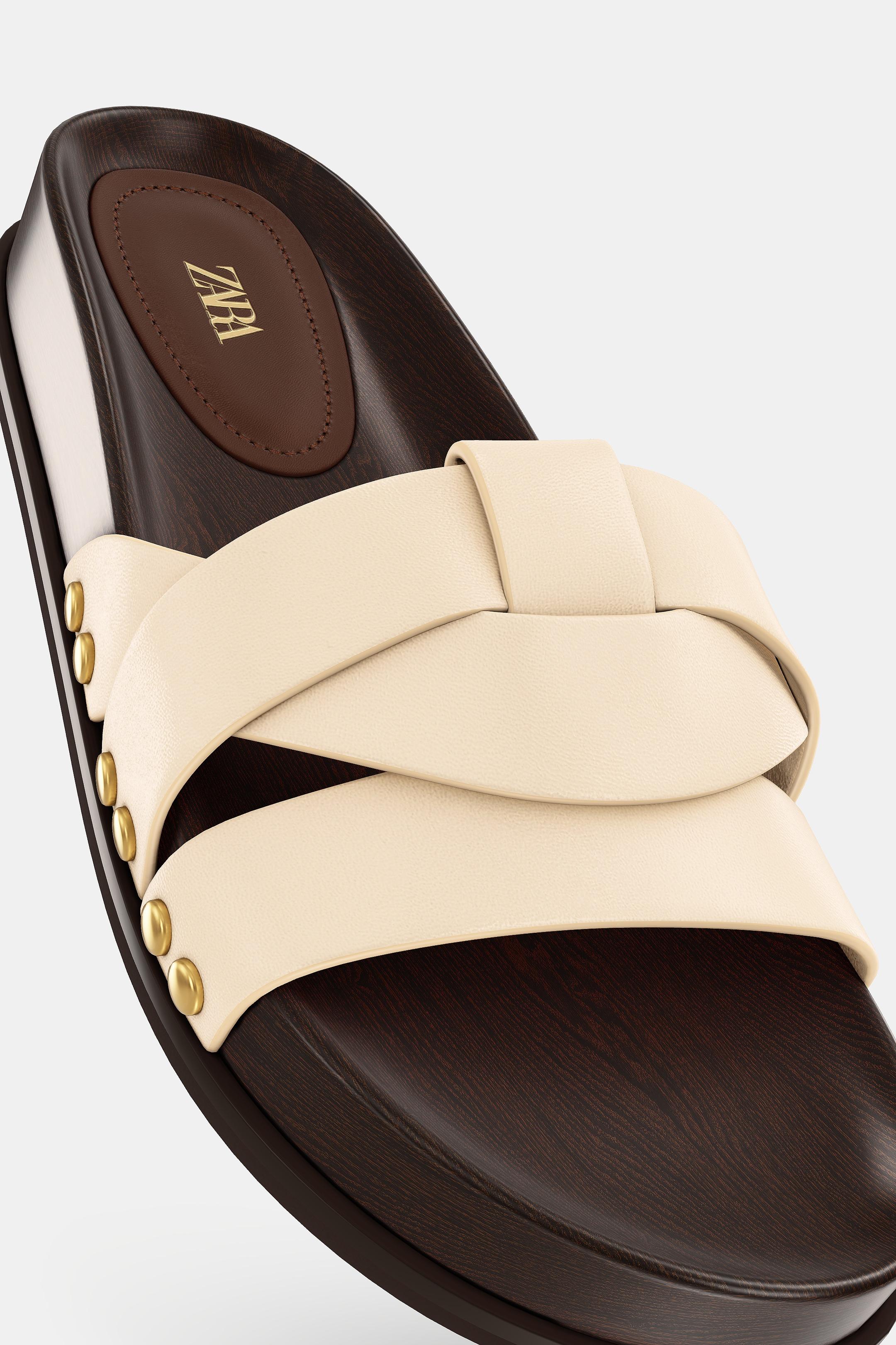 CROSSOVER FLAT LEATHER SANDALS - Off White | ZARA Canada