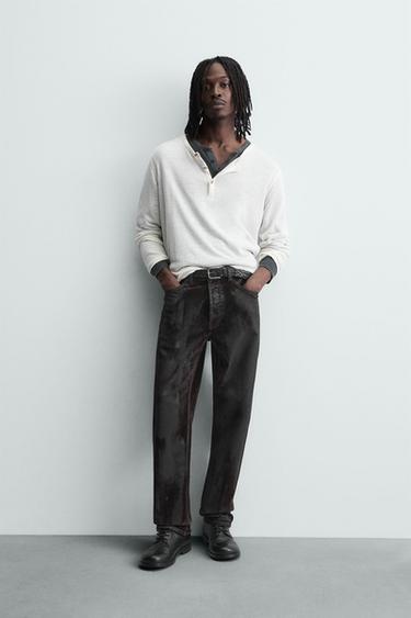 JEANS STRAIGHT FIT FLOCADOS - Marrón de Zara - Imagen 0