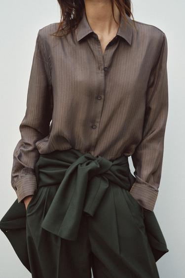 STRIPED ZW COLLECTION JACQUARD SHIRT - Khaki by Zara - Image 0