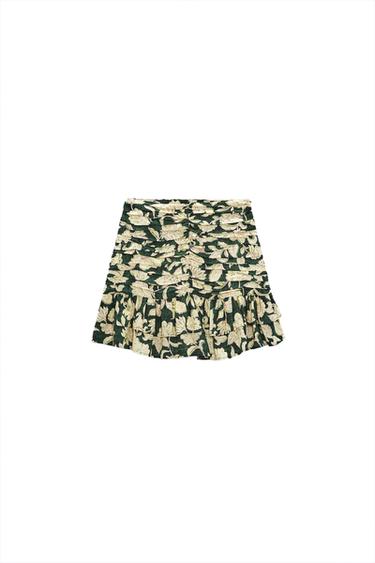 LINEN BLEND FLORAL PRINT MINI SKIRT