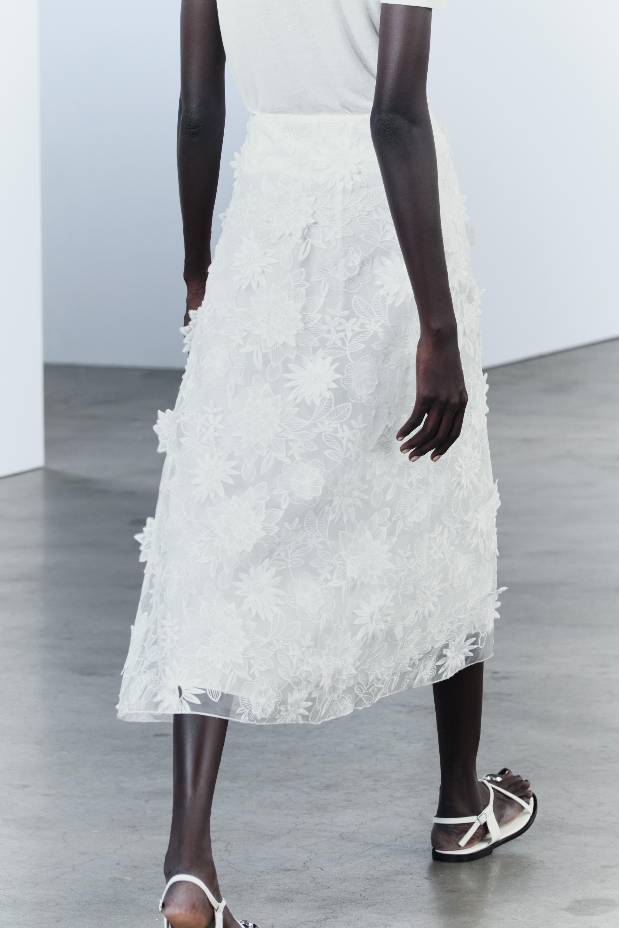 ZW COLLECTION エンブロイダリー ミディスカート - オフホワイト  