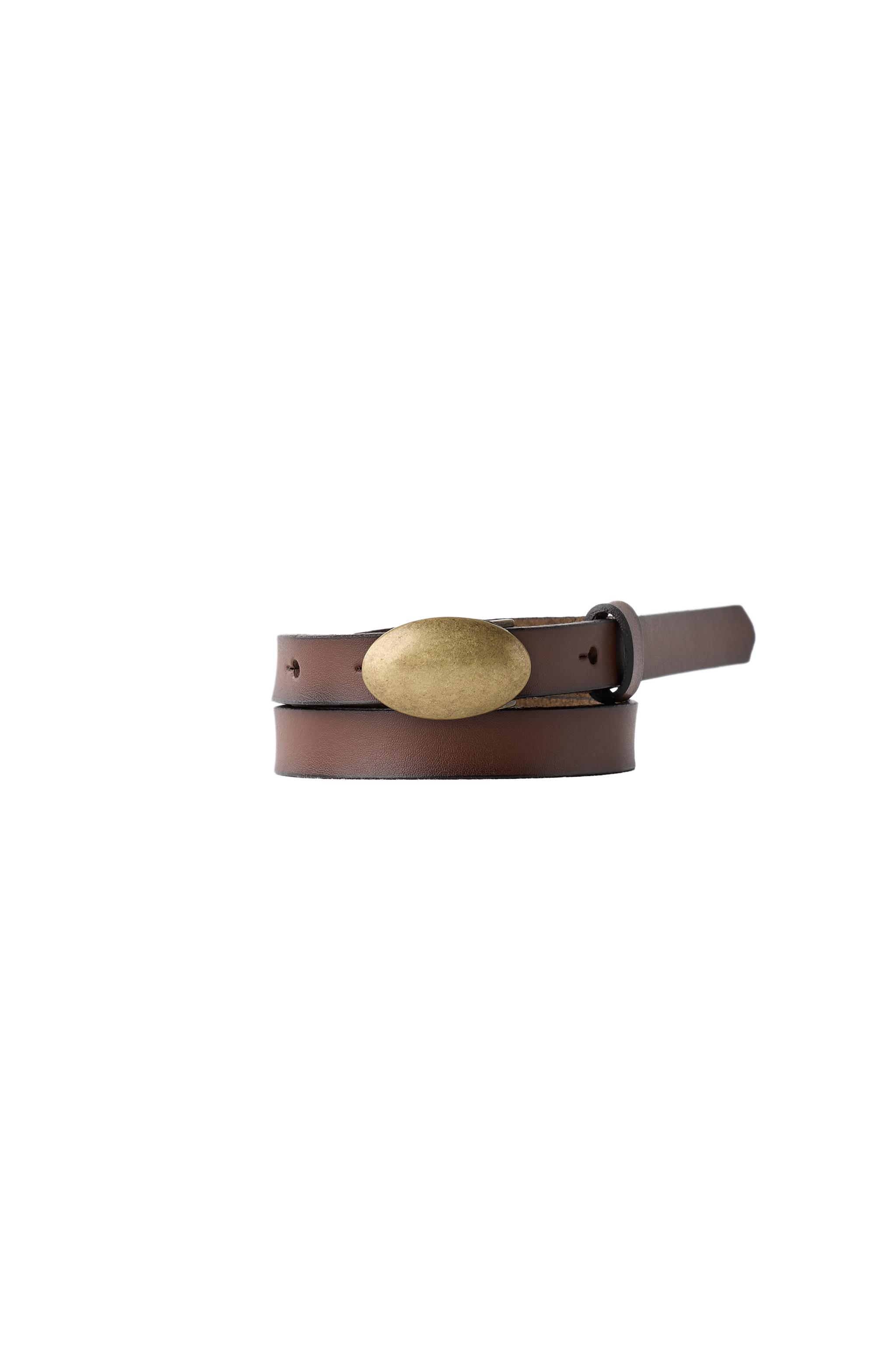 Hバックル レザーベルト ブラウン 100%レザー オーバルバックルベルト - ブラウン | ZARA Japan / 日本