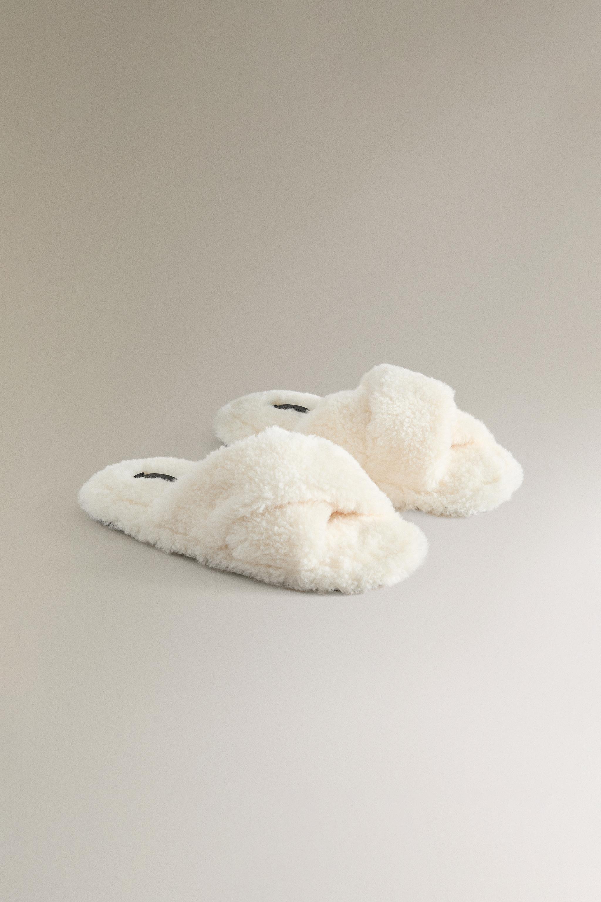 SHEEPSKIN CROSSOVER SLIPPER - Off White | ZARA United States