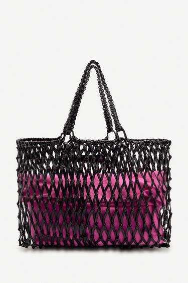 Zara LIMITED EDITION BRAIDED LEATHER MAXI SHOPPER - Black